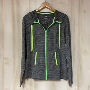 Lukka Grey Black Zip Hoodie Neon Green Trim L